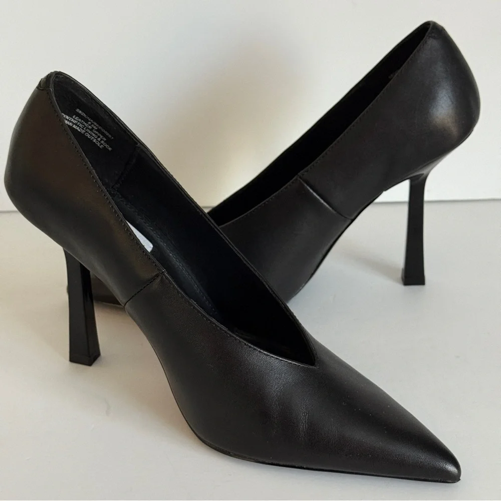 Steve Madden Sedona Stiletto Heel Pump Black Leather Size 8.5M - Picture 2 of 11